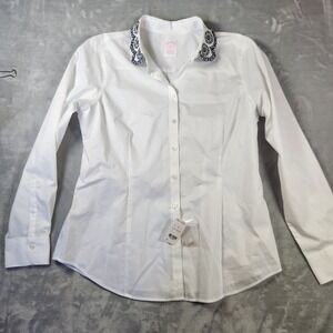 Brooks Brothers Blouse Women's Size 12 White Scallop Black Eyelet Collar